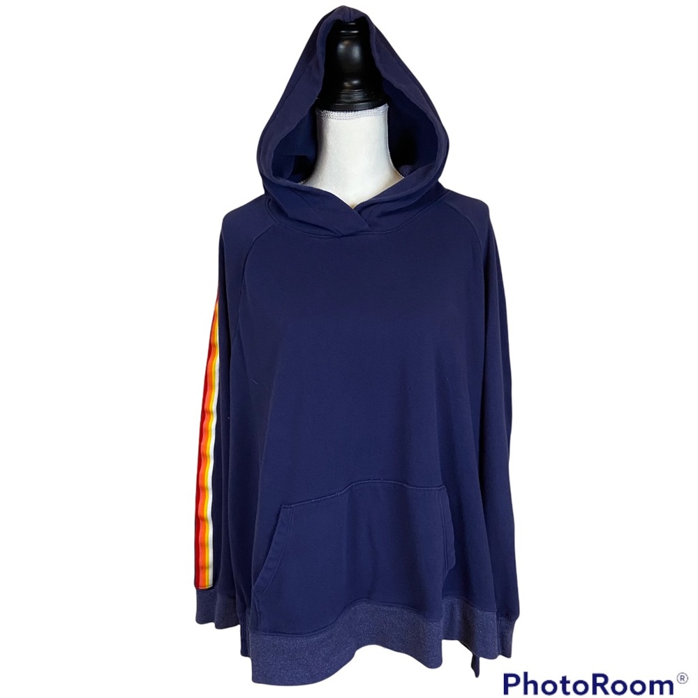 Old Navy navy blue rainbow stripe sleeve hooded sweatshirt pullover hoodie